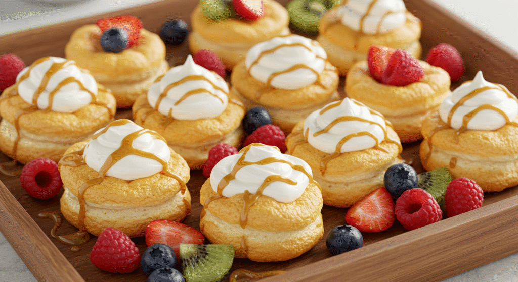Served mini cloud bread with toppings