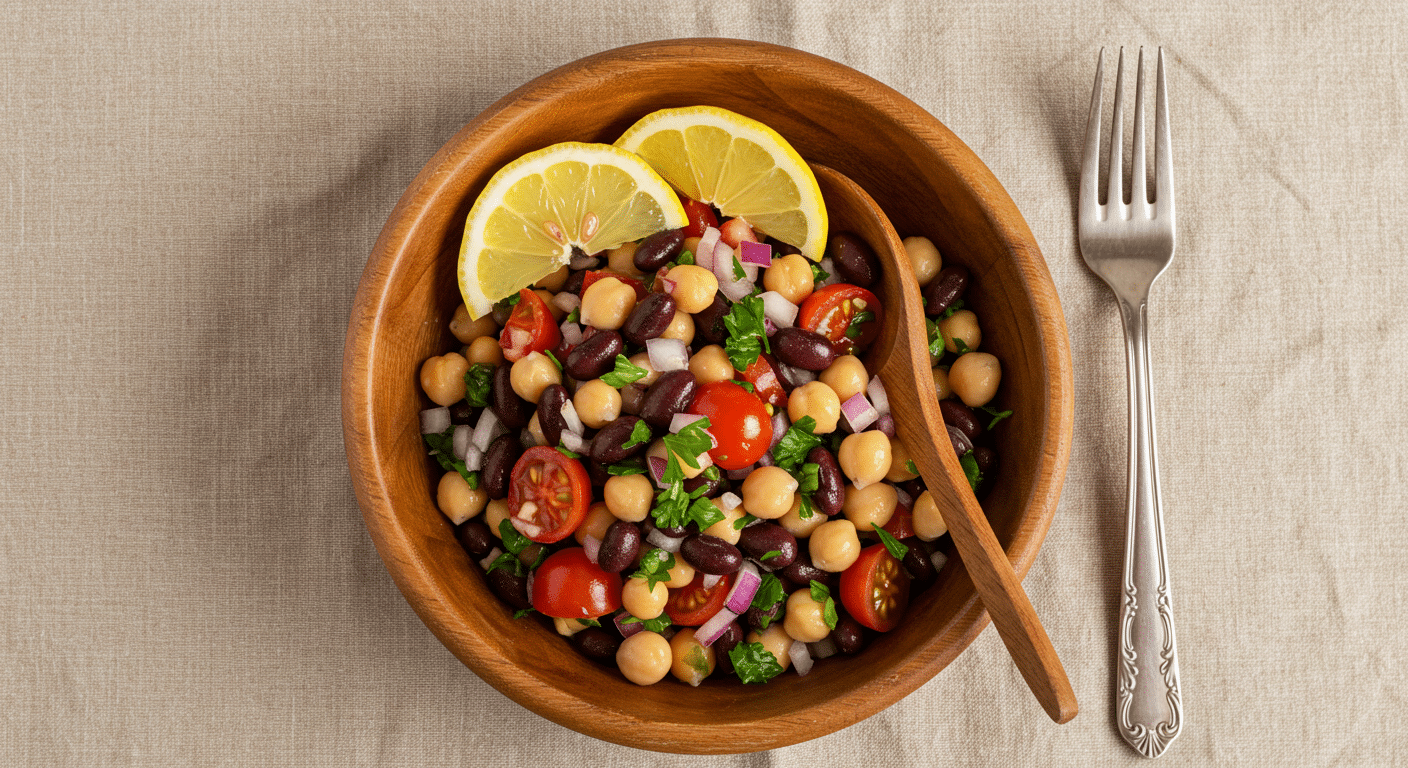 Dense Bean Salad with colorful ingredients