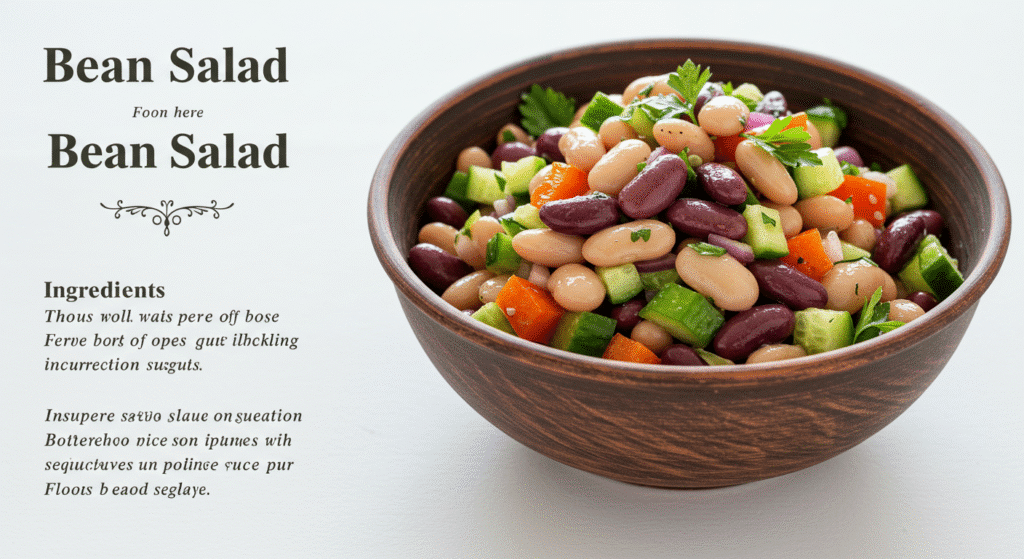 Dense bean salad recipe card